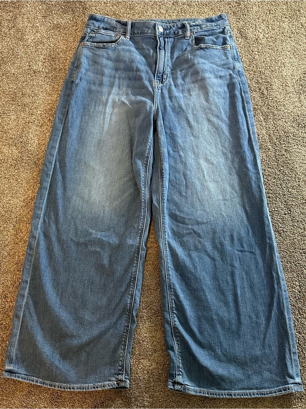 American Eagle Jeans Womens 10 Short Blue Super High Rise Baggy Wide Leg Boho